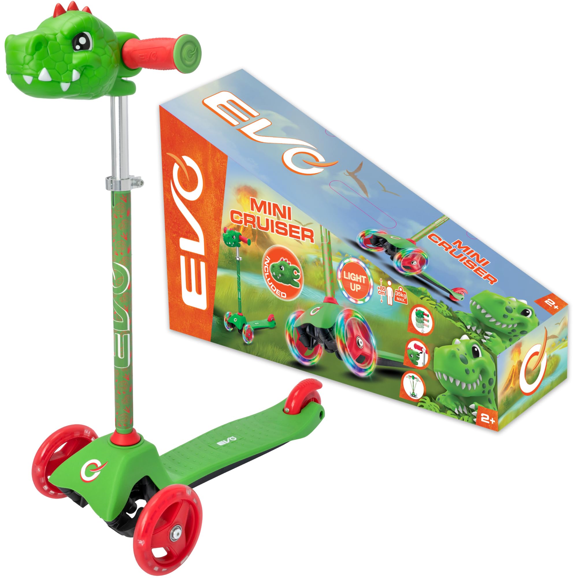 EVO Patinete ajustable Tricycle para niños Light Up Mini Cruiser Luminous Wheels Dinosaur