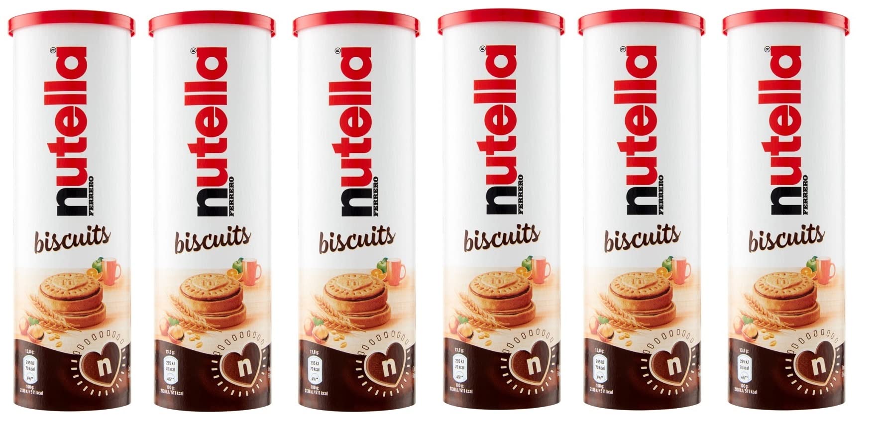 6 x Ferrero Nutella Biscuits with Cremoso Cuore di Nutella Biscuits with Creamy Nutella Heart Biscuits 166 g Tube