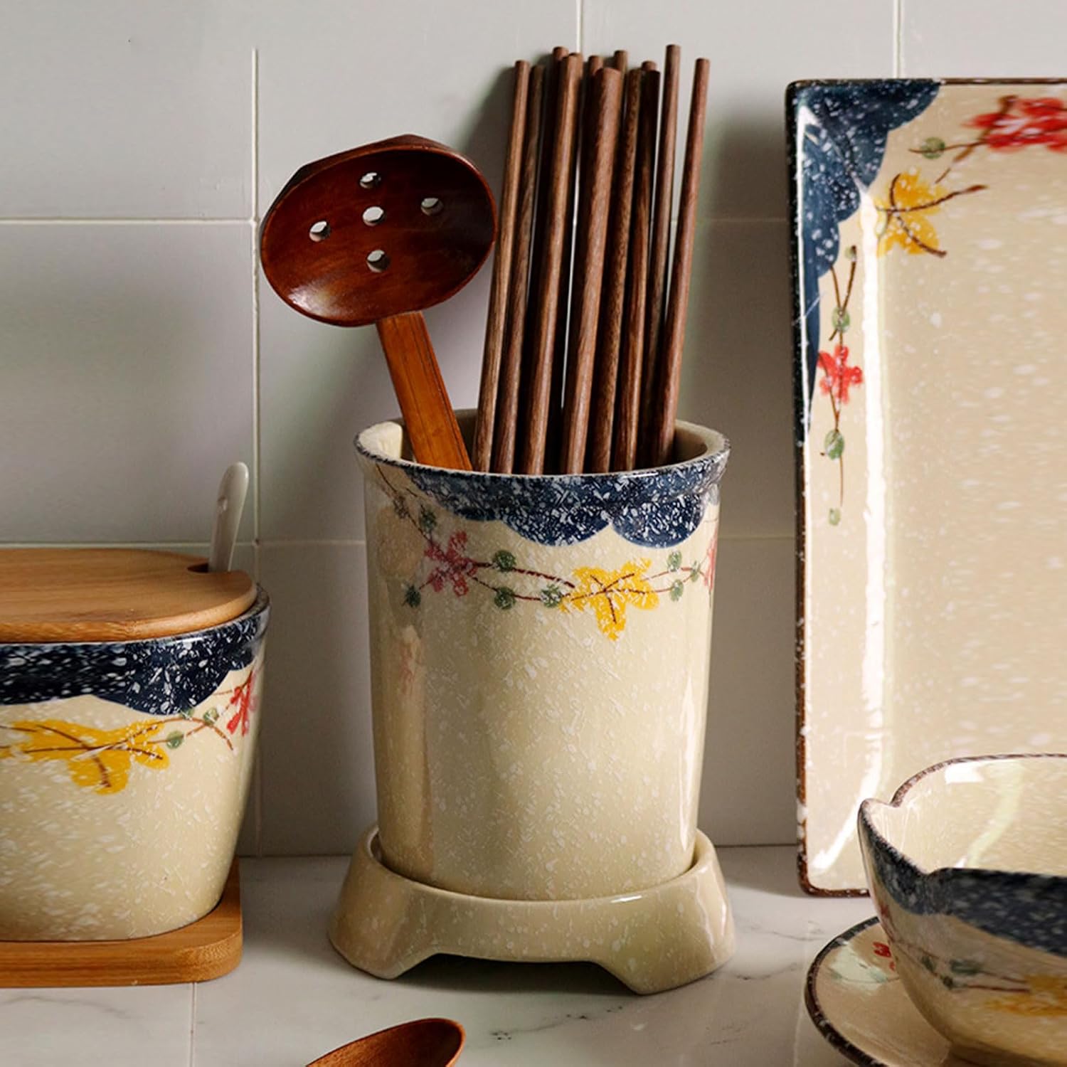 Dxcaicc Ceramic Stable Utensil Caddy,Ceramic Utensil Crock for Kitchen Counter,Countertop Organizer, For Spoons, Spatulas,Drainable ceramic storage jar,Cooking utensils holder for Kitchen,C