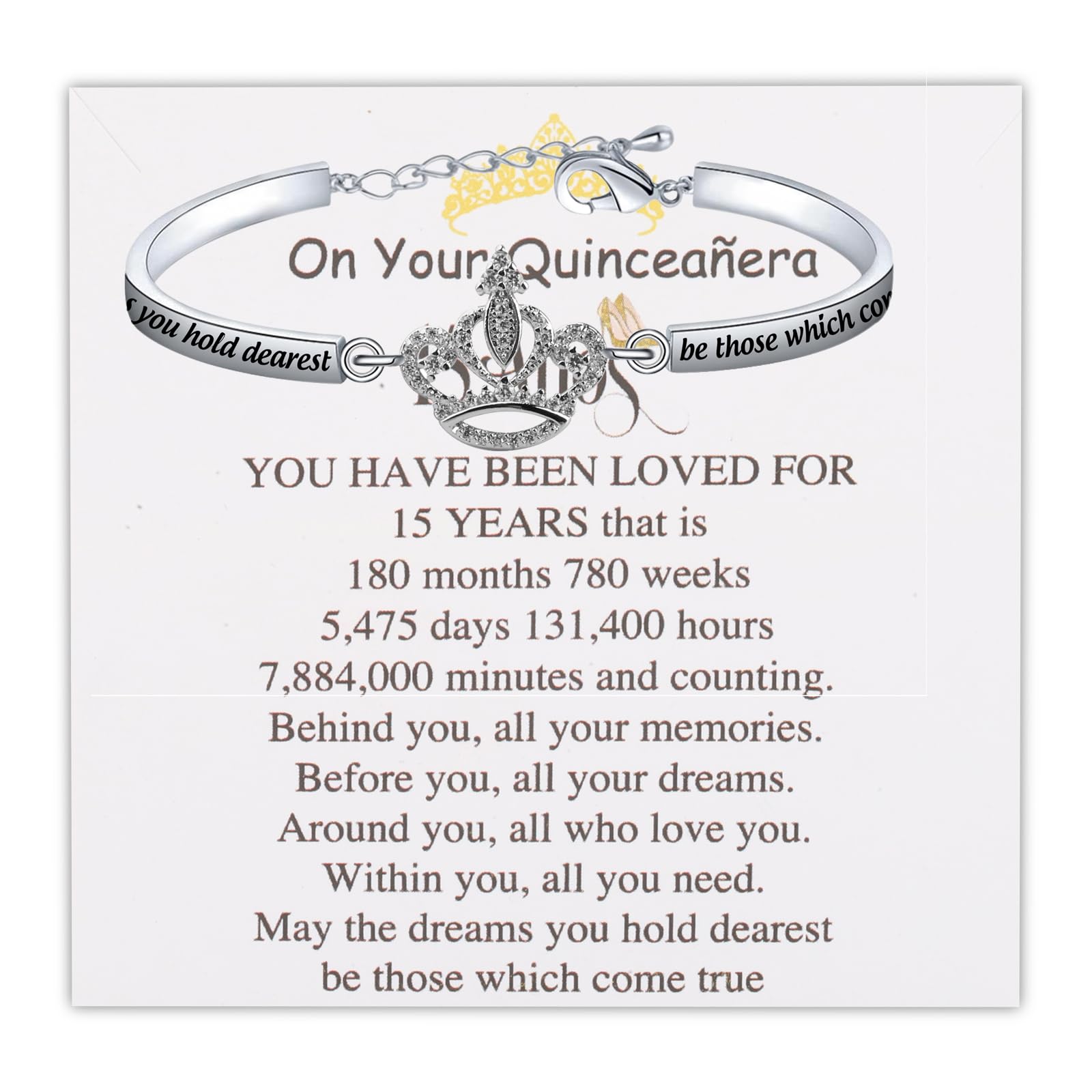 LQRI Quinceanera Gift Sweet 15 Gift Princess Crown Bracelet May the Dreams You Hold Dearest Be Those 15th Birthday Gift