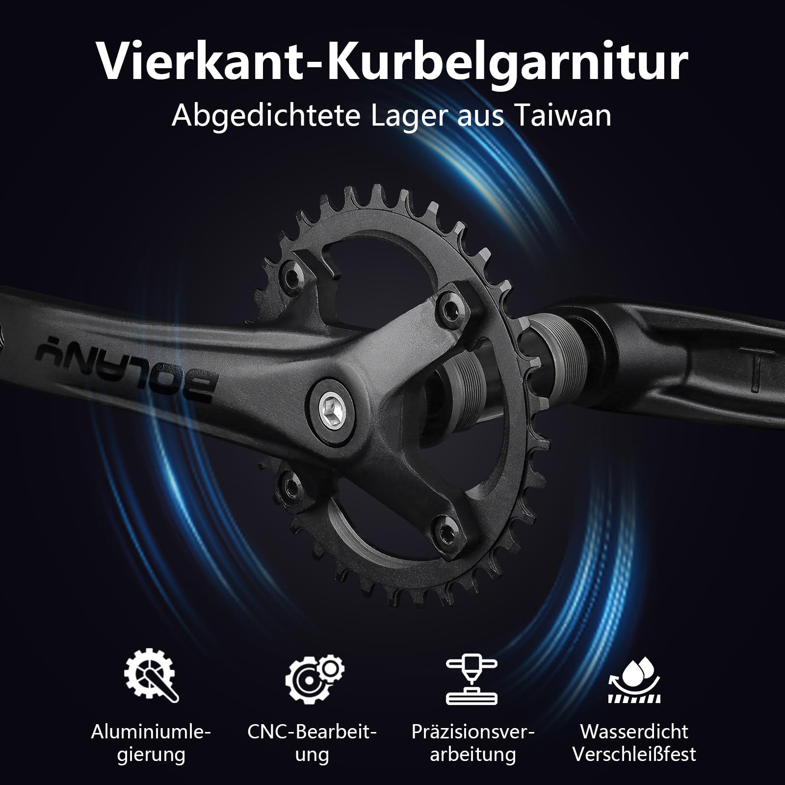 BOLANY Mountainbike Kurbelgarnitur MTB 1x Vierkant-Tretlager Kurbelgarnitur 104 BCD 170mm Kurbel 32/34/36T Kompatibel mit Shimano, SRAM, FSA