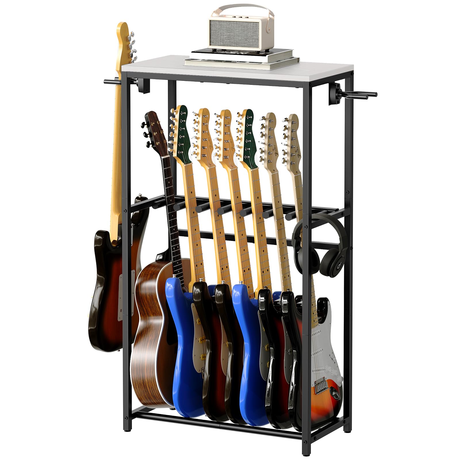 MAHANCRIS Guitar Stand, Guitar Rack for Acoustic Holder, Electric Guitar, Bass, Multiple Guitar Rack Holder for Guitars, Guitar Amp Accessories, for Home Music Studio, White and Black AGSHW6701