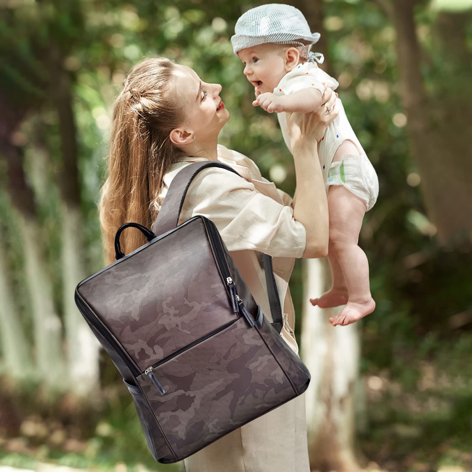 SONARIN Mimetico Zaino Fasciatoio,Grande Capacità Borsa per Pannolini Impermeabile Multifunzionale Zaino Mamma Neonato Viaggio Borsa Fasciatoio con Fasciatoio & Ganci per Passeggino