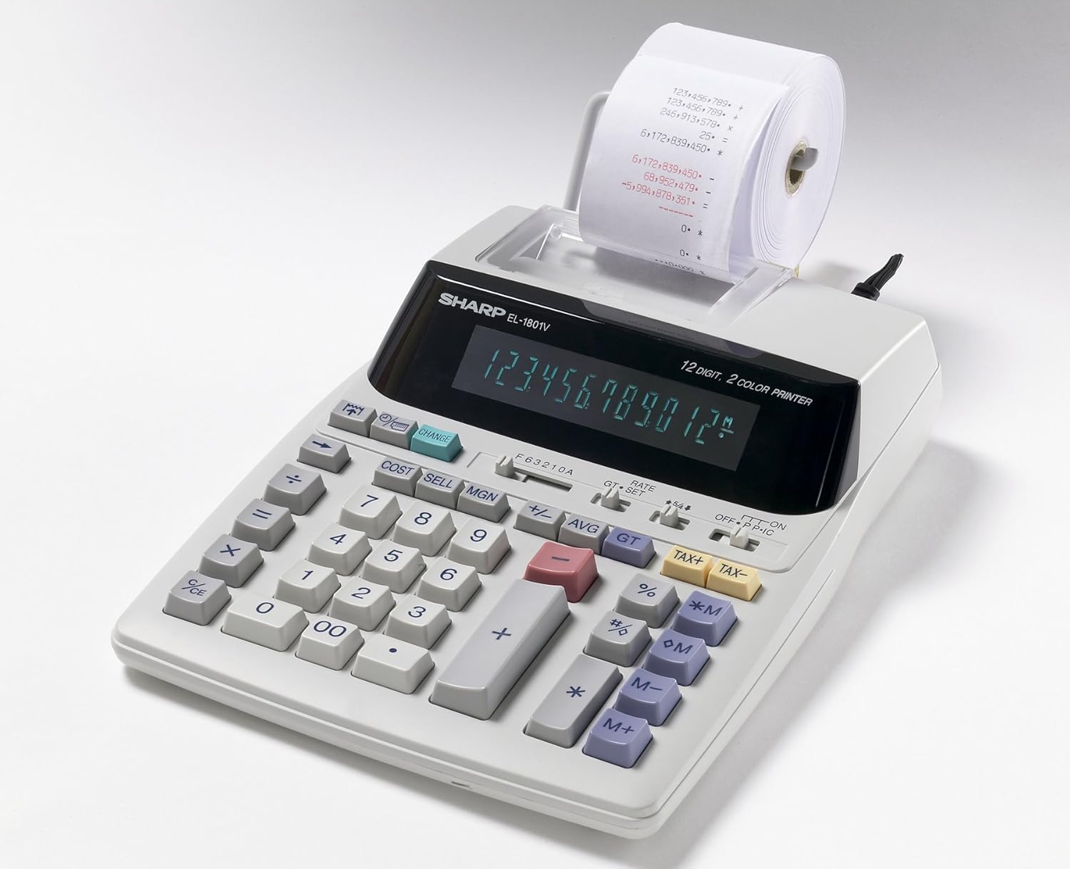 Sharp Electronics Corp. / SHREL1801V / EL1801V Desktop Calculator, 12-Digit Fluorescent, Two-Color Printing, Black/Red/Sold as 1 EA