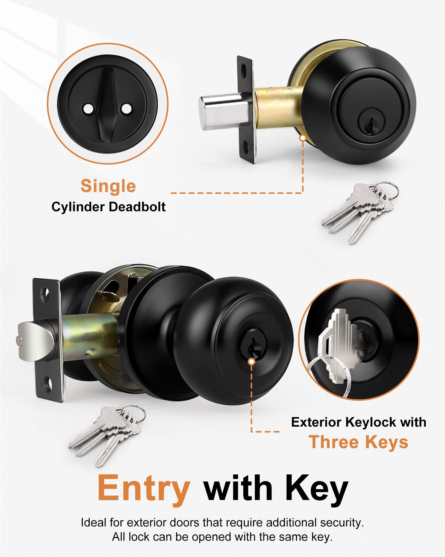 Probrico Matte Black Door Knob & Deadbolt Set -3