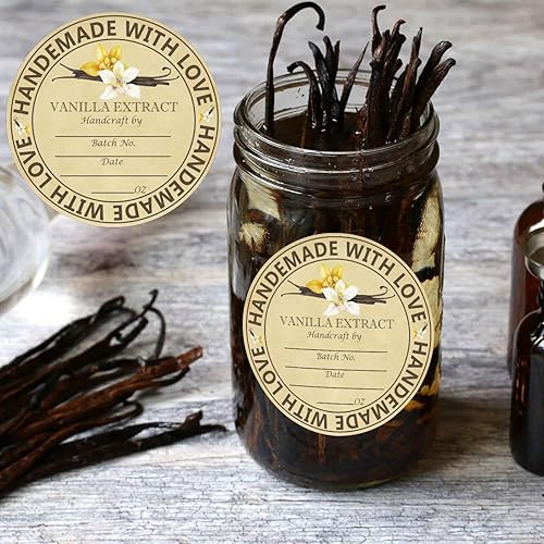 Miniatura 3 de Adhesivo de extracto de vainilla, redondo, marrón brillante, etiquetas de vainilla caseras de vainilla de Navidad, hechas en casa con calcomanías de