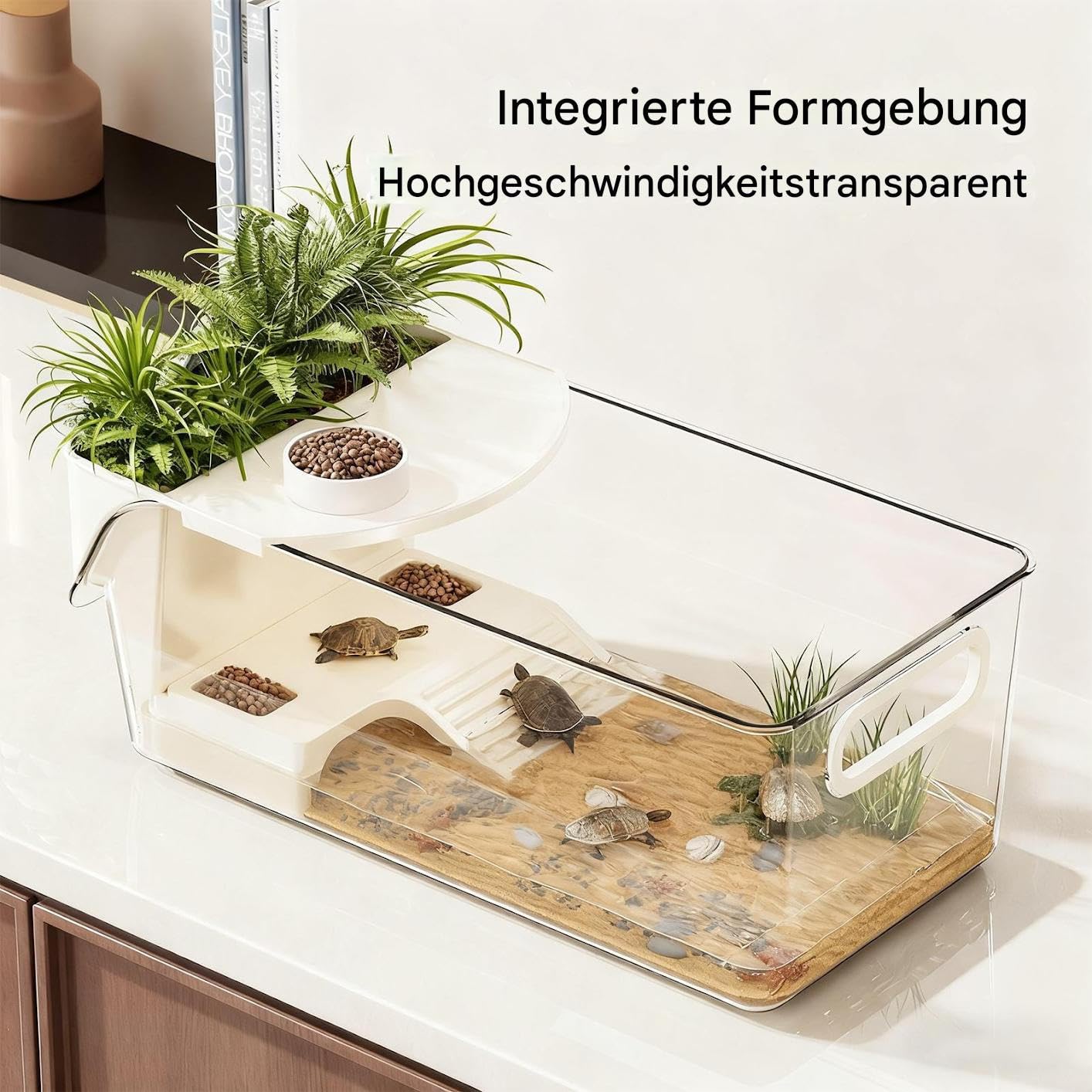 Terrario de tortugas, gran terrario con plataforma solar, de reptiles de agua, tanque de tortugas, para ranas de árbol, salamandras, cangrejos de río, animales pequeños, interior salón