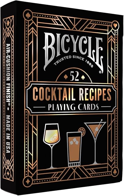 Bicycle Cocktail Playing Cards, Includes 52 Cocktail Recipes Featuring Old Fashioned, Margarita, Moscow Mule, Daiquiri, and Mojito Cocktail Recipes, 1 Deck | For poker, skat, collectors and cocktail fans