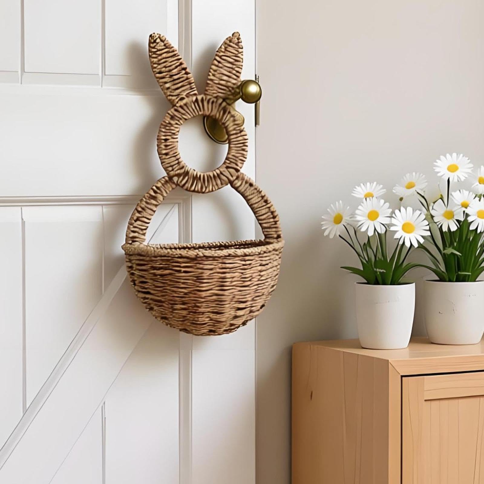 Hasengeflecht Korb, Eleganter Wandkorb Zum Aufhängen für Blumen Und Eier, Ostern, Tür, Garten