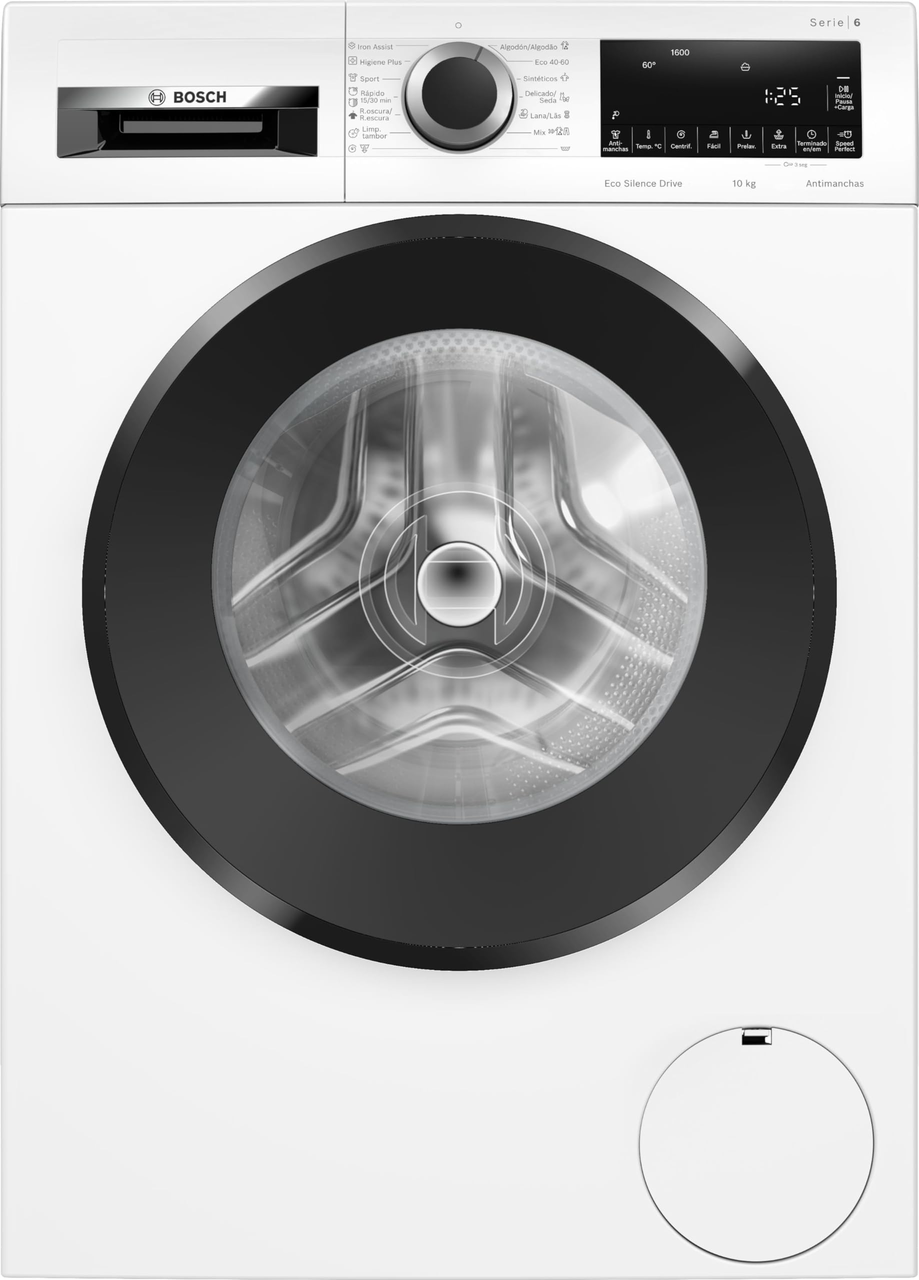 Bosch - Lavadora Libre Instalación, 10 kg, 1600 RPM, Serie 6, Función Pausa + Carga, Blanco, WGG256Z0ES Etiqueta Energética