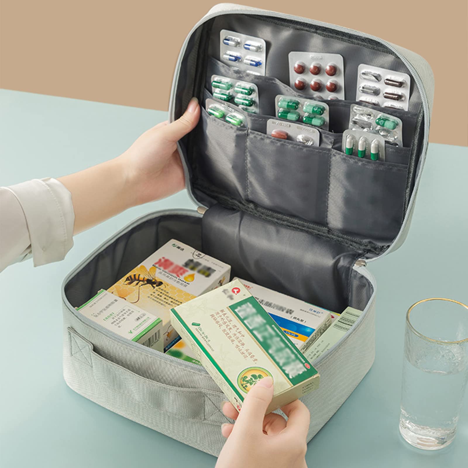 Bolsa para Medicinas, 3 Piezas Bolsa Impermeable para Medicinas Bolsa Vacía para Primeros Auxilios Bolsa de Emergencia Médica de Gran Capacidad para Casa, Oficina, Viajes (Gris)