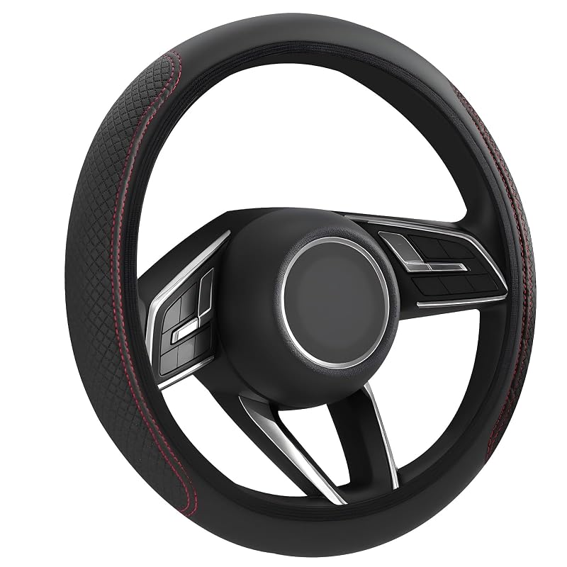 Capa para Volante em Couro PVC Flintronic Preta e Vermelha para Volantes de 36–38 cm