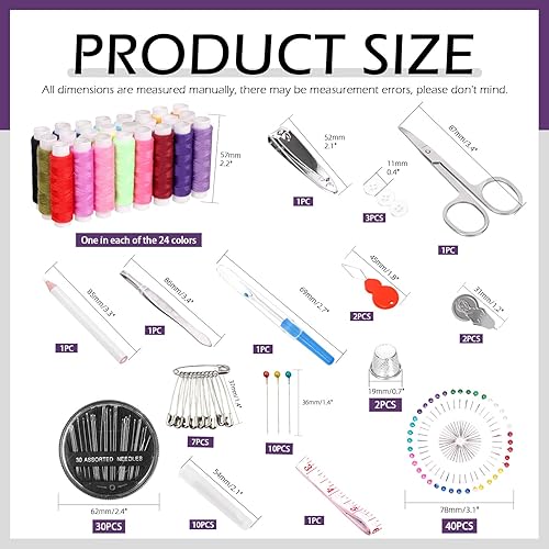 Miniatura 2 de Swpeet Kit de costura de 136 piezas con bolsa portátil, suministros y accesorios, 41 hilos de color, alfileres de perlas, agujas, tijeras, cinta