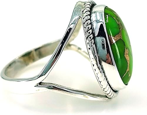 Miniatura 9 de Navya Craft Green Copper Turquoise Ring, 925 Sterling Silver Statement Promise Ring for Women, Natural Turquoise Oval Gemstone Handmade Boho