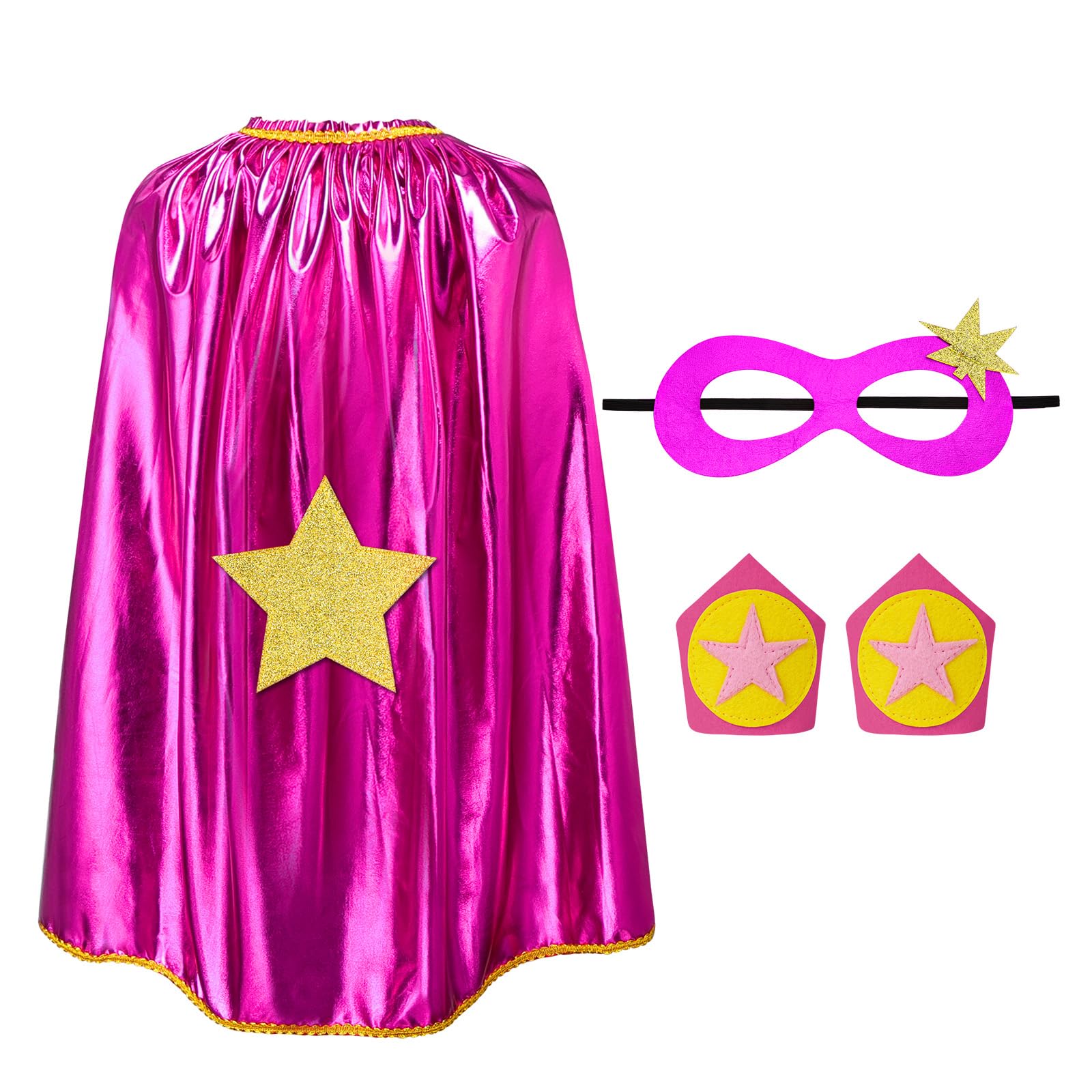 AUYAO Super-heroes Costumes Heroes Capes Kit, Kids Capes Cloak Dress Up Set with Mask and Wristband, 3Pcs Girls Princess Costumes Capes for Halloween Christmas Birthday Party(Rose Red)