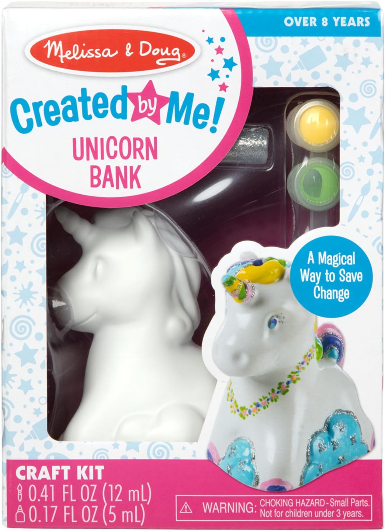 Melissa & Doug Created by Me! Decorate-Your-Own Unicorn Bank Craft Kit with 6 Pots of Paint, Glitter Glue, Paintbrush
