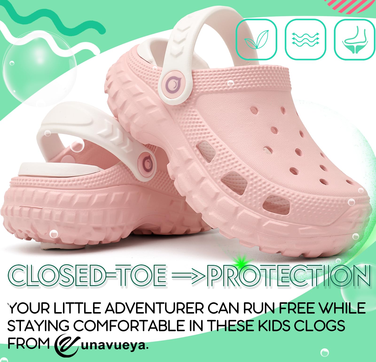 Mixte Enfant Sabots et Mules Semelle Amovible en EVA Léger Imperméable Clogs Chaussures de Jardin Plage avec Bride Réglable pour Garçon et Fille 24-38 EU