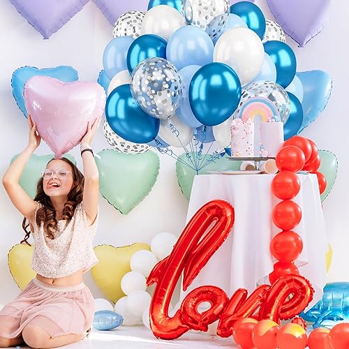 Miniatura 4 de Globos azules y blancos y globos de confeti plateados para decoraciones de graduación, boda, cumpleaños, baby shower