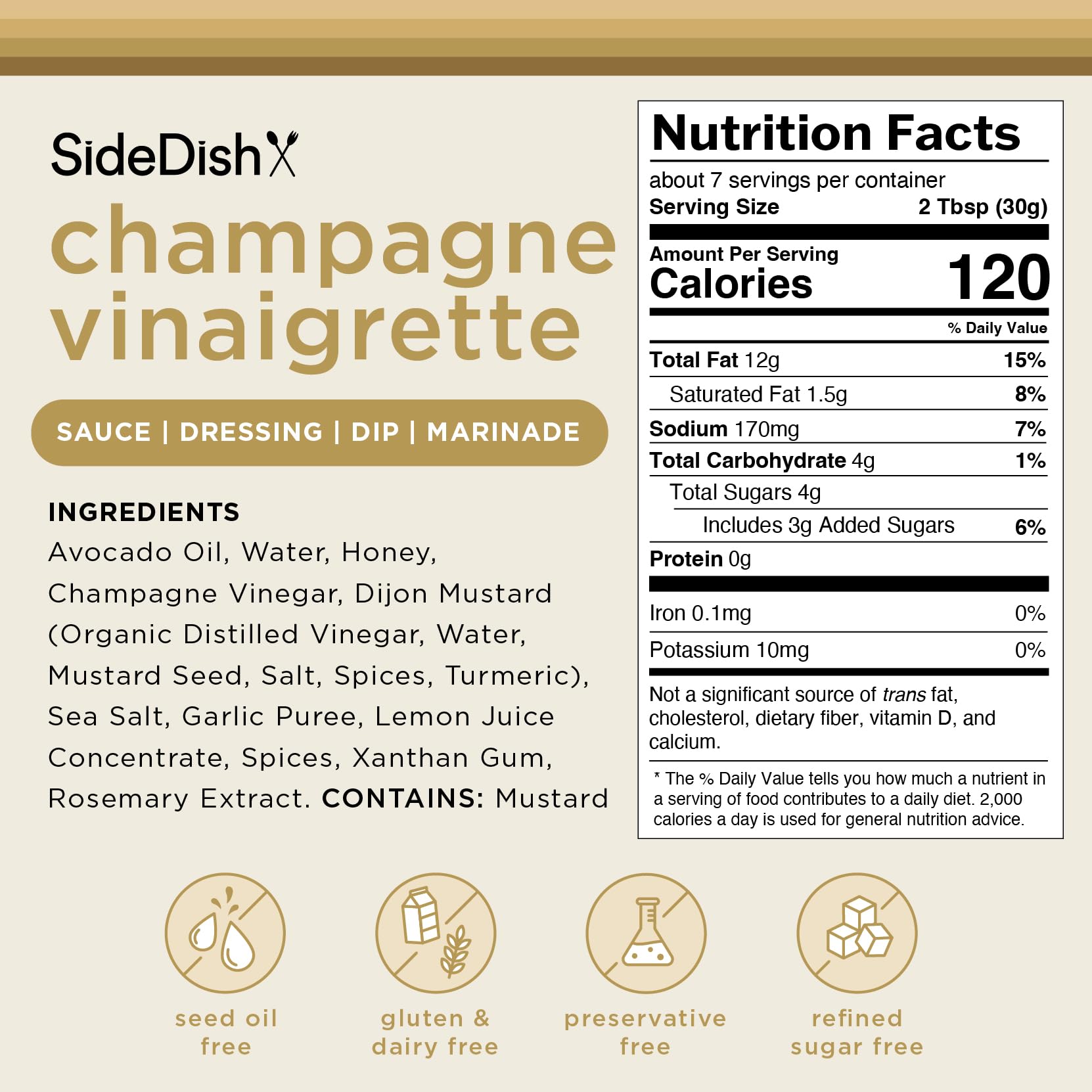 champagne dressing ingredients SideDish Vinaigrette - Paleo Avocado Oil Salad - Free from Seed Oils, Gluten, Preservative and Refined Sugar - Real Spices & Natural Honey Lemon juice Size:Womens Large outdoor-event Blue and White Gradient elevating your meals and