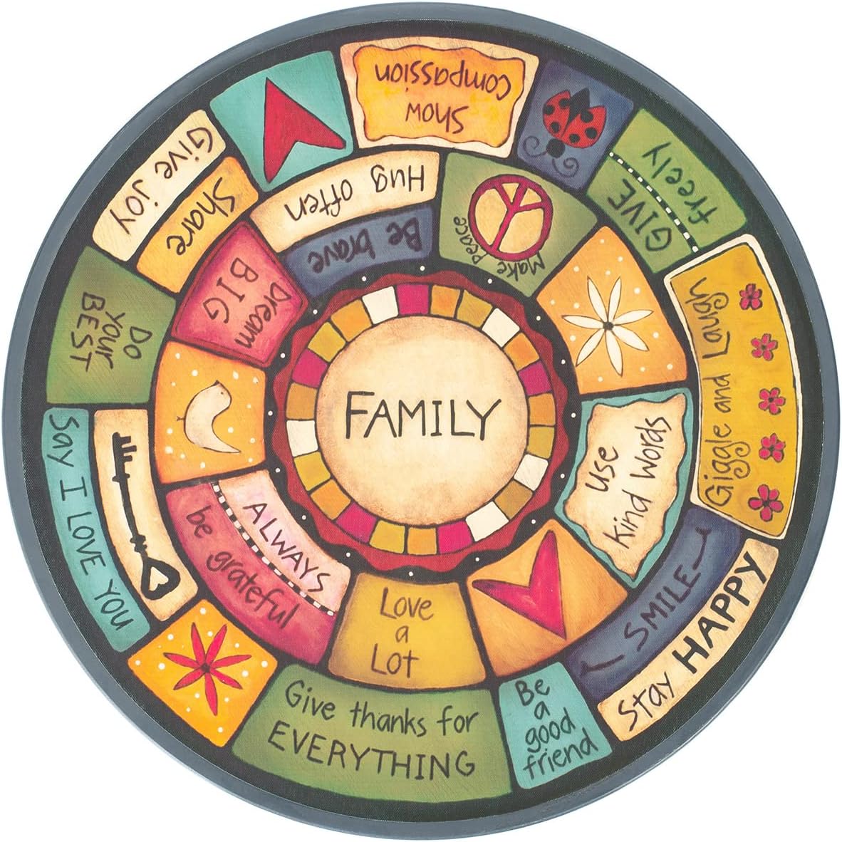 DEMDACO Family Values Love Kind Peace Multicolored 18 x 18 Wood Composite Lazy Susan