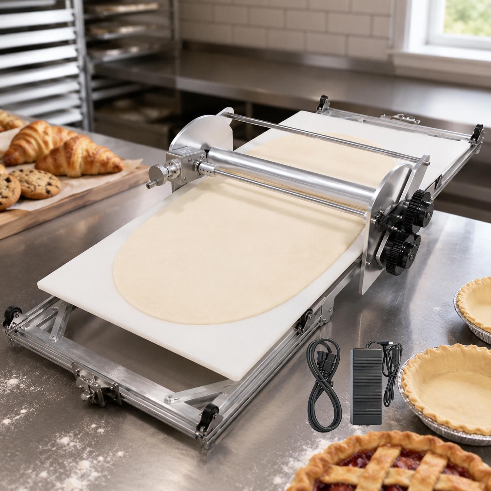 emobwdy Stainless Steel Electric Dough Sheeter for Home Bakers