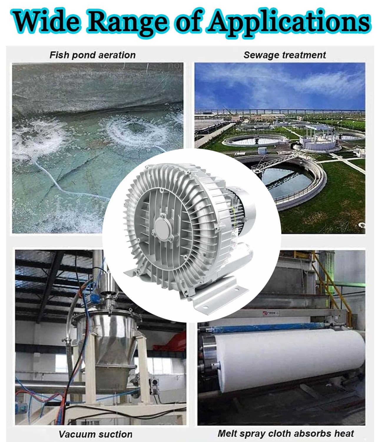 Soffiante Rigenerativo Ad Alta Pressione, Soffiante Vortex, Elettricità Trifase,380 V, Pompa per Vuoto Industriale per Soffiaggio O Aspirazione Dell'aria,370W/0.5HP