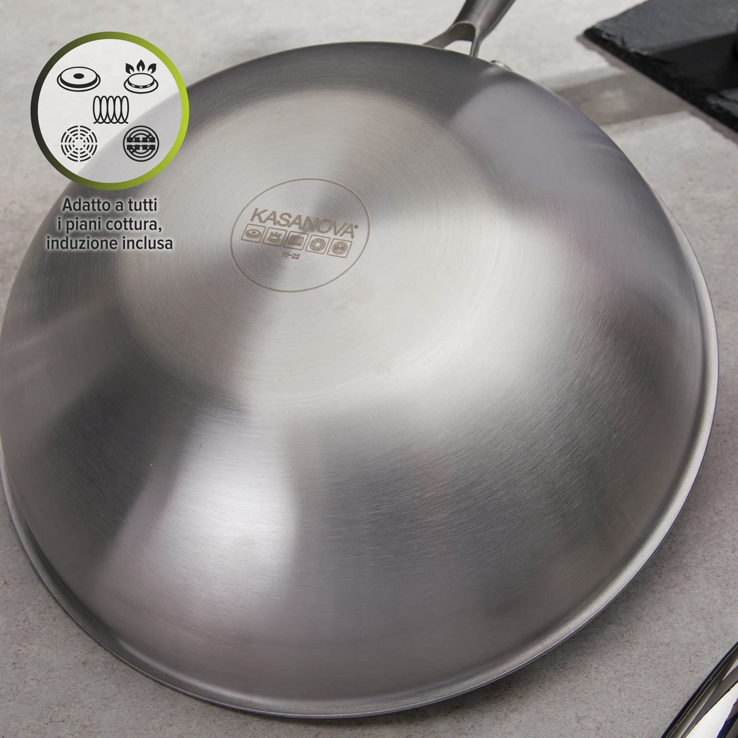KASANOVA Wok antiaderente con rivestimento nido d'ape 28 cm Tri-ply, con coperchio in vetro