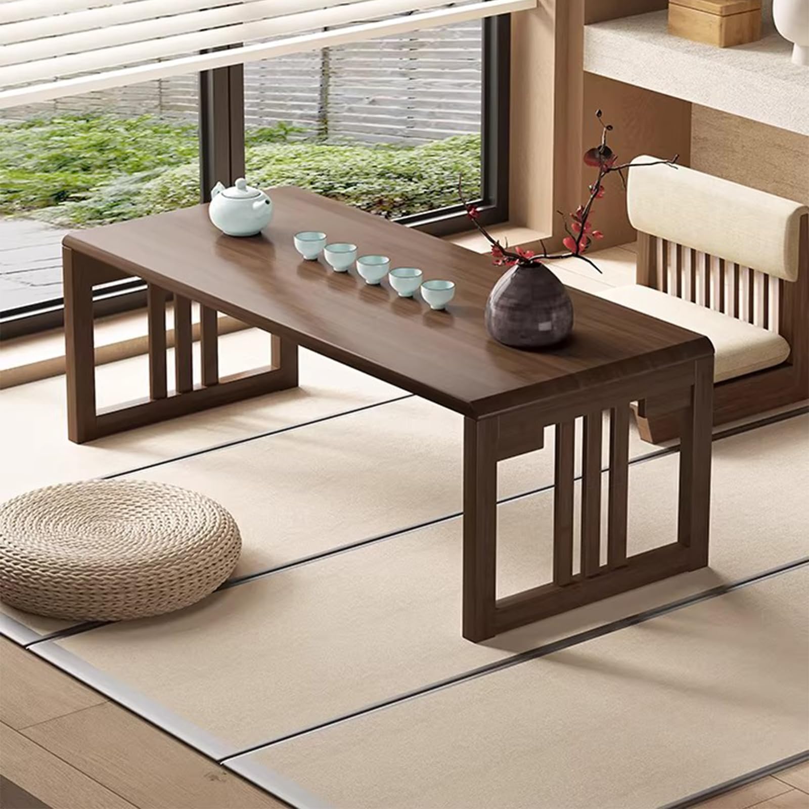 Table de Sol Pliable Japonaise en Bambou Finition Noyer Chic