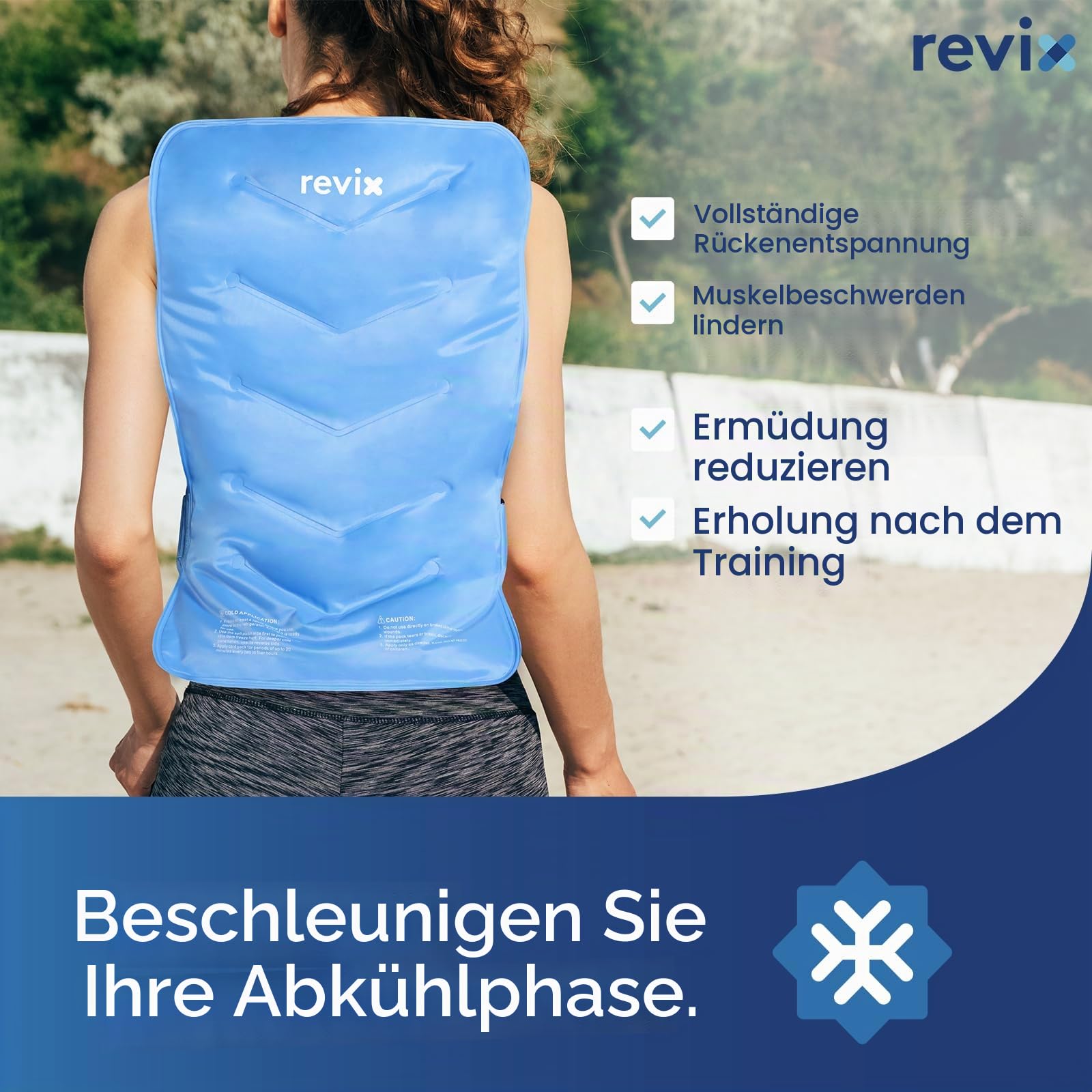 REVIX Großes Kühlpad für Rücken und Schultern (33 x 54 cm) – Wiederverwendbare Gel-Kältekompresse mit weicher Plüschabdeckung und 2 Gurten, XXL