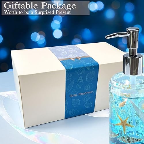 Miniatura 4 de FONMY Dispensador de jabón con bomba de acrílico con concha natural hecho a mano, dispensador de jabón de manos para baño, dispensador de líquido