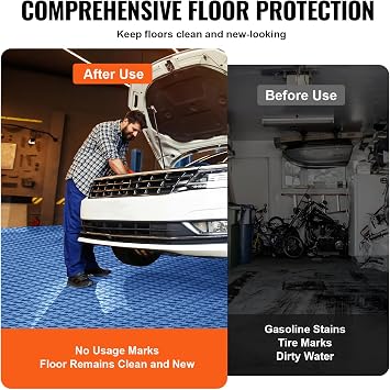 VEVOR Garage Floor Tiles 12 x 12 x 0.53 inch, Interlocking Design Ease of Installation Double-Sided Texture Non-Slip Sturdiness, for Garages, Basements, Repair Shops, Blue, 50 Pack