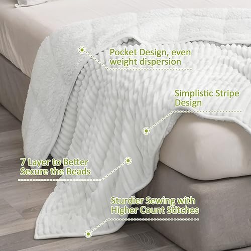 Miniatura 4 de Uttermara - Manta con peso de 15libras para adultos, felpa, vellón, sherpa, manta acanalada a rayas, ultraacogedora, supersuave, de tamaño