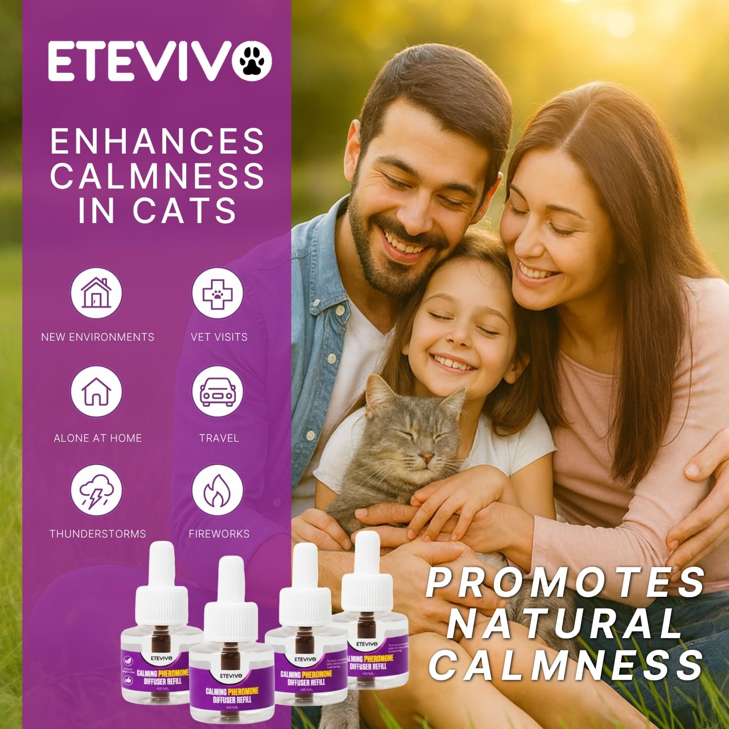 Cat Pheromones Calming Diffuser Cat Anxiety Relief Pheromones for Cats Promotes Well-Being & Comfort Cat Calming Diffuser with 2 Refills 60 Days Long Lasting Serenity - image 6