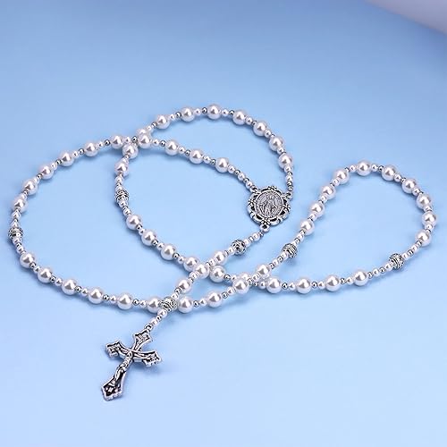 Miniatura 3 de Collar de rosario de cuentas católicas hechas a mano, medalla milagrosa y cruz, colección de cuentas de rosarios católicos religiosos
