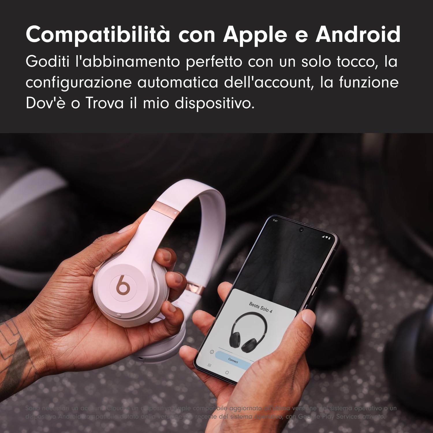 Beats Solo 4 - Cuffie wireless bluetooth on-ear, compatibili con Apple e Android, fino a 50 ore di autonomia - Rosa nuvola - Vista 6