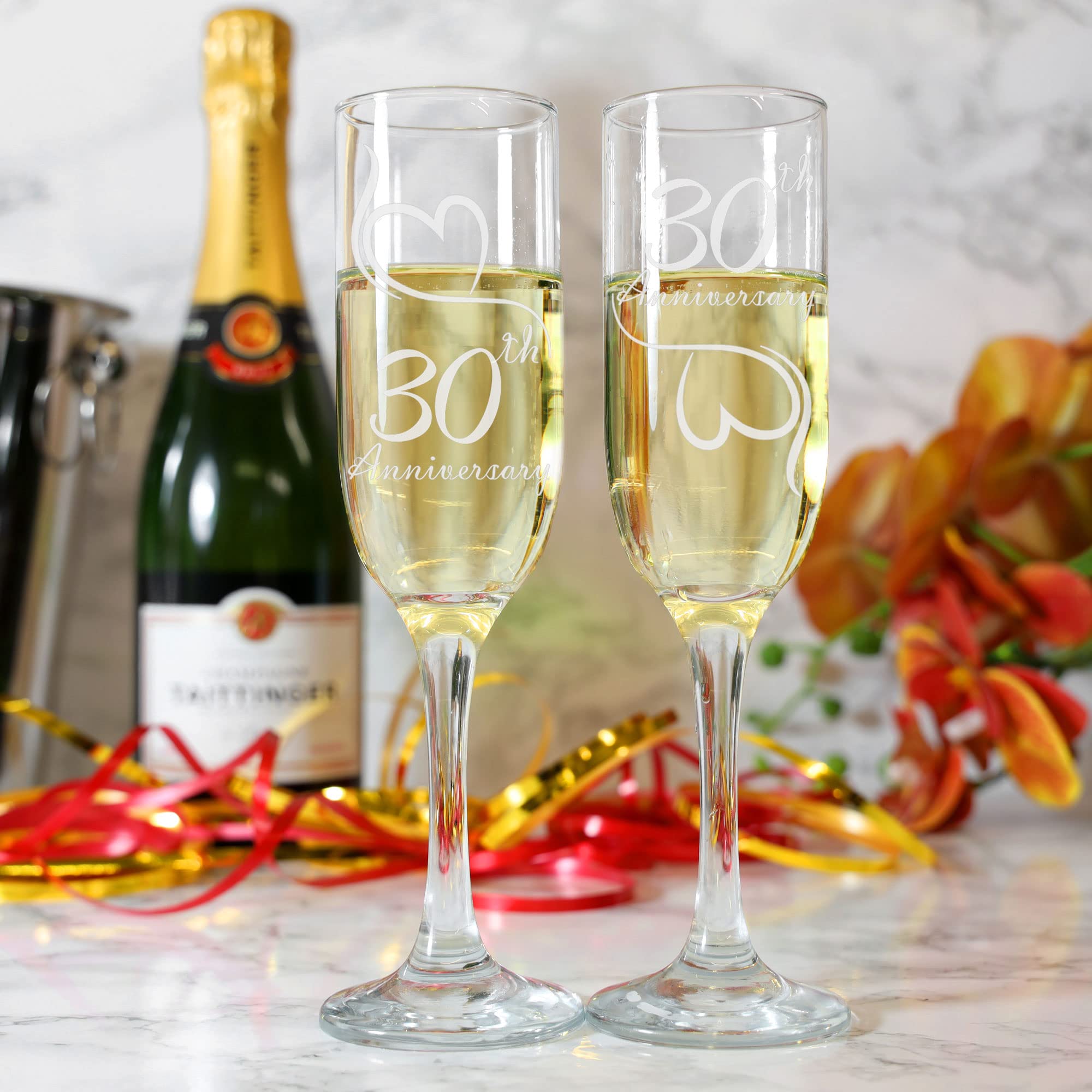 Always Looking Good 30th Wedding Anniversary Set of 2 Engraved Champagne Flute Glasses - Pearl Wedding (ALG) - Image 2