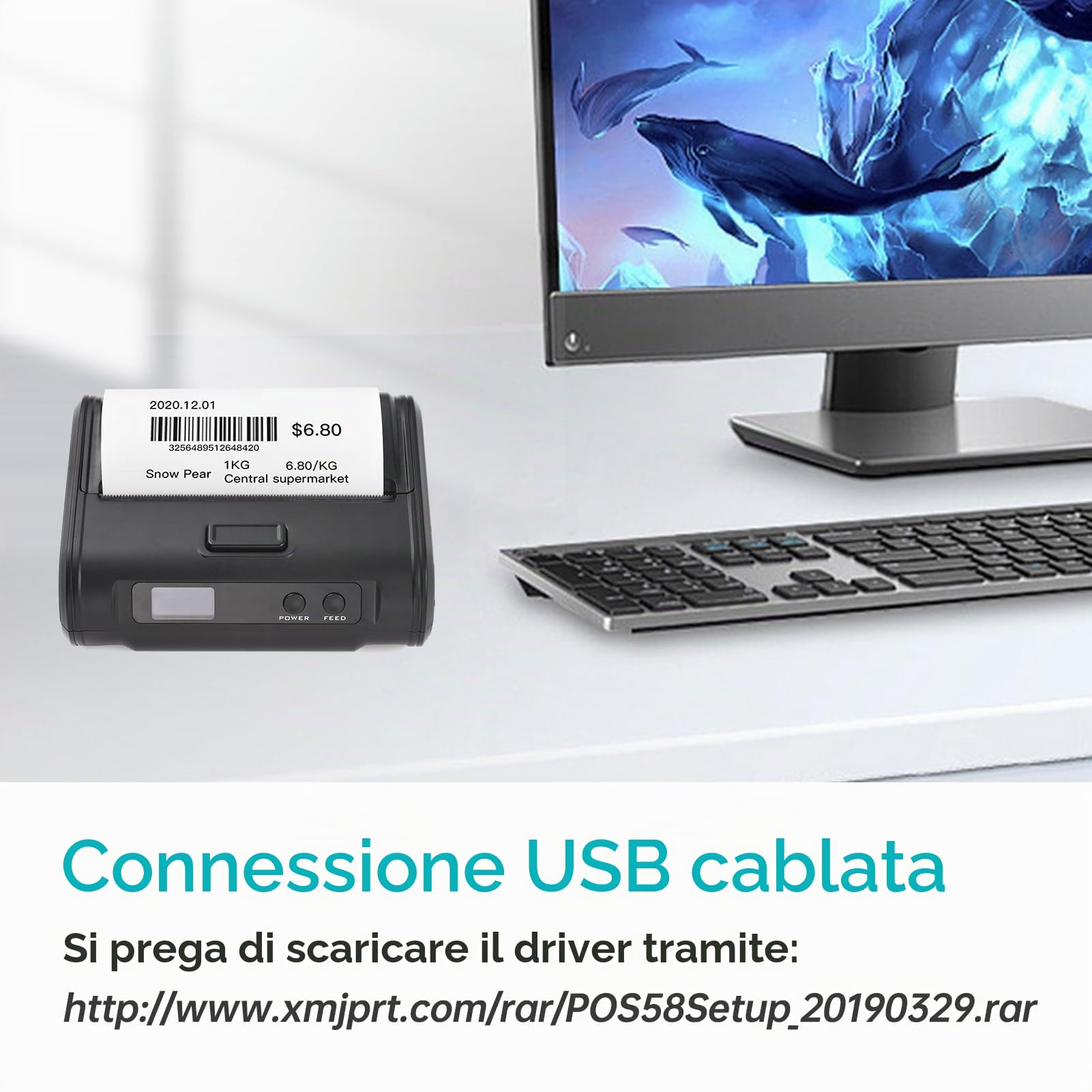 Stampante termica wireless per ricevute Stampante portatile portatile da 4 pollici 110 mm 203 dpi Stampa nitida Connessione BT+USB per il mercato delle piccole imprese Alimentari Supporta carta