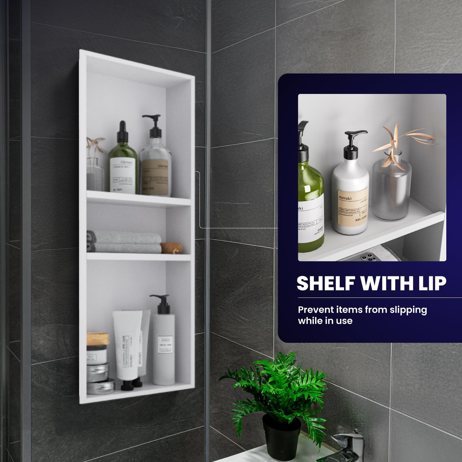 Stainless Steel Shower Niche 12 x 30, 3-Tier Shower Niches No Tile Needed, Recessed Niche for Shower Wall, Shower Niche Shelf for Bathroom Storage, White