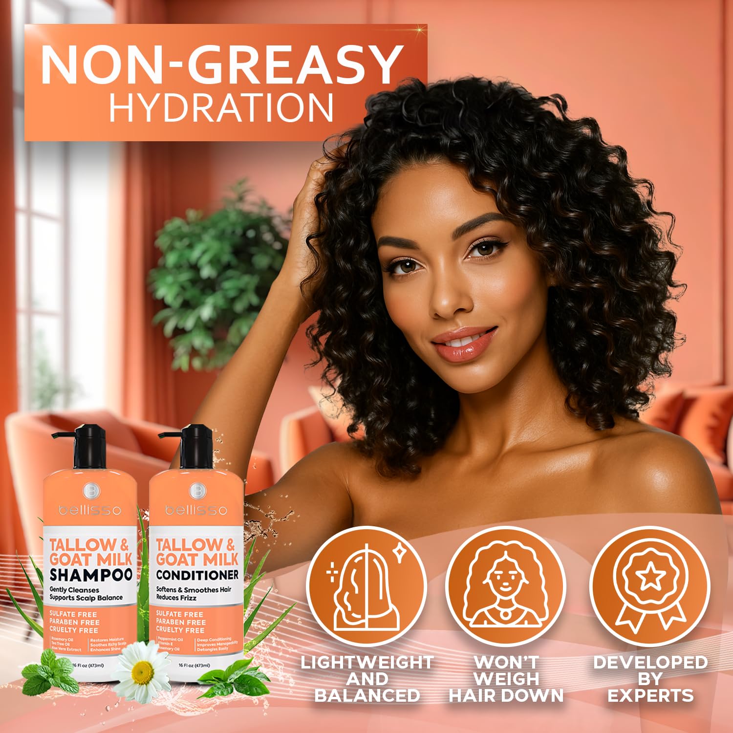 Beef Tallow Shampoo and Conditioner Set with Goat Milk - Sulfate Free Moisture for Women and Men - For Dry, Itchy Scalp - Hydrating, Thickening, Volume Care for Thinning Hair - 16 Fl Oz (Pack of 2) - Image 7