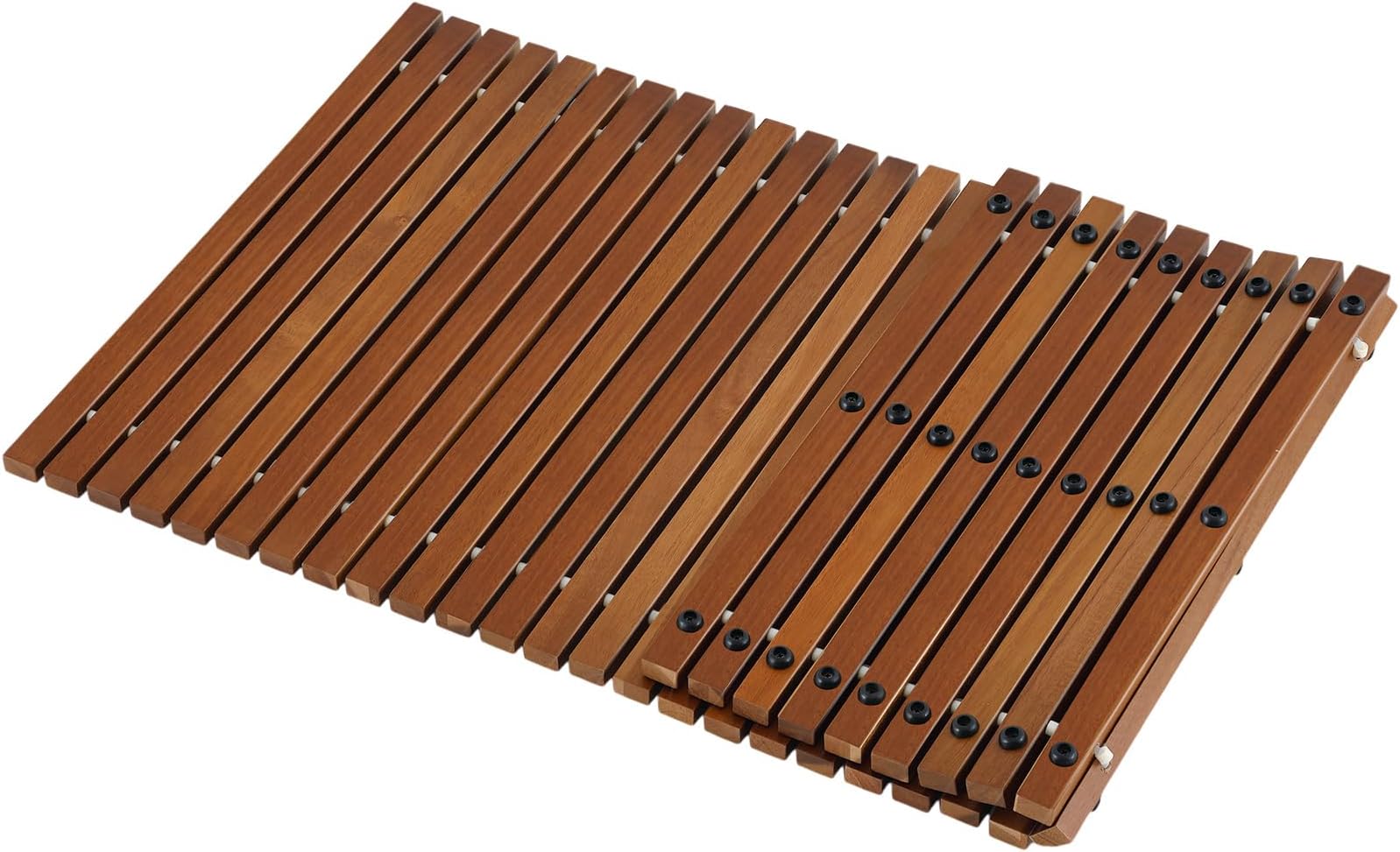 Solid Teak Wood String Mat, 40" x 20" Teak Shower and Bath Mat for Indoor and Outdoor Use, Non Slip Rollable Wooden Platform for Sauna, Pool, Bathtub, Hot Tub Flooring Decor and Protector