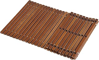 Solid Teak Wood String Mat, 40" x 20" Teak Shower and Bath Mat for Indoor and Outdoor Use, Non Slip Rollable Wooden Platform for Sauna, Pool, Bathtub, Hot Tub Flooring Decor and Protector