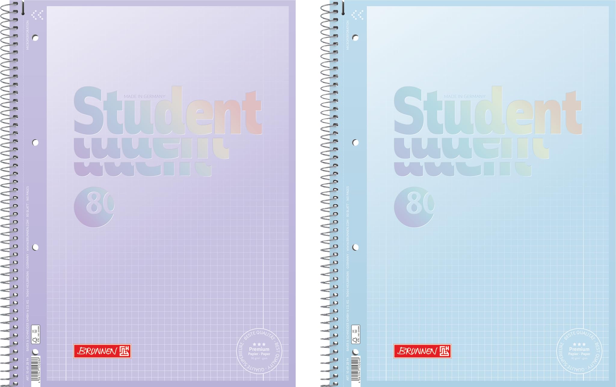 BRUNNEN Collegeblock Premium Student "Pastel 2" | A4, liniatura 28, 80 arkuszy, sortowane