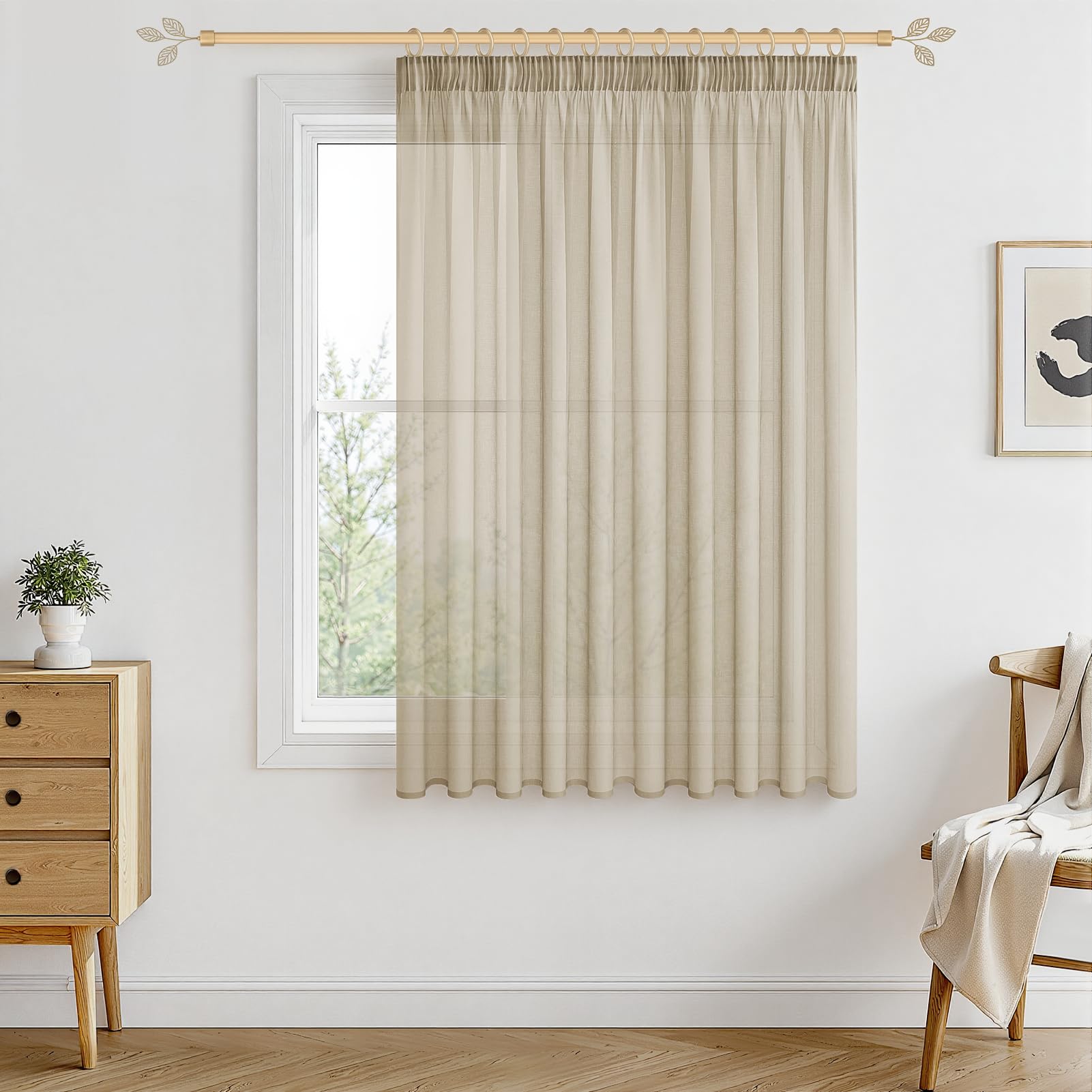 MRTREES Tende Soggiorno Tenda 200x160cm (LxA) Finestra Tende Salotto Tenda Beige per Salotto Eleganti Moderne 1 Pezzi Trasparenti per Interni con Passanti nascosti Tende di Organza