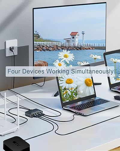 Miniatura 2 de LIEZHUA Divisor Ethernet 1 a 4, divisor de cable Ethernet de alta velocidad de 1000 Mbps con cable LAN Cat 6 4 dispositivos de red simultánea,