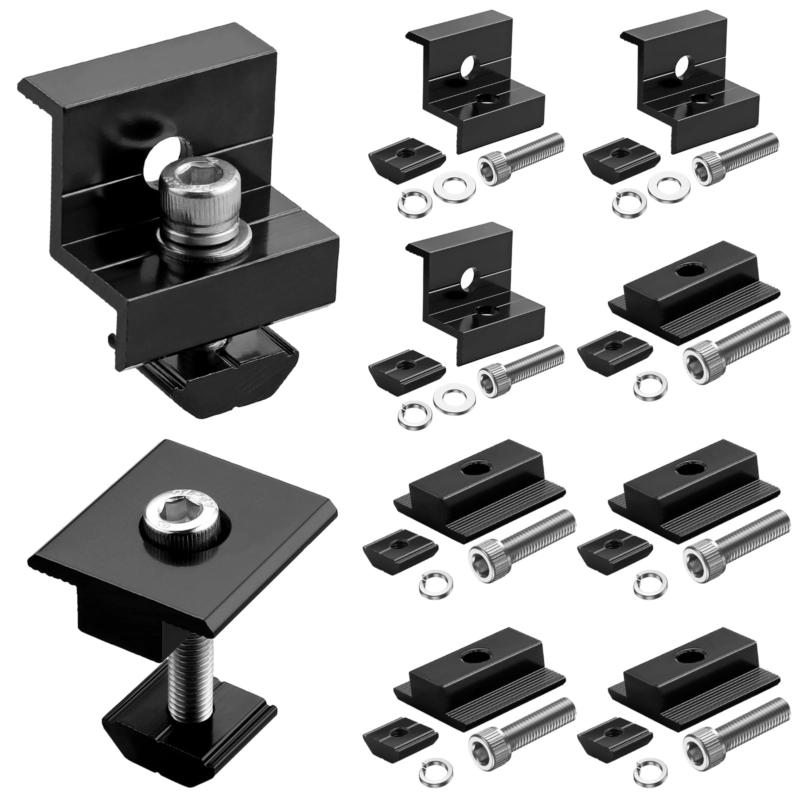 GETLITOOL Set Morsetti per Montaggio 4 Pannello Solare con Altezza 30/35mm, Include 4 Terminali 6 Centrali in Lega di Alluminio per Modulo Fotovoltaico Tetti RV Barca - Nero