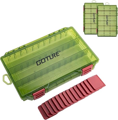 Miniatura 10 de Goture Organizador de caja de aparejos de pesca, caja organizadora de pesca transparente con regla de medición, divisores ajustables, pestillos C -