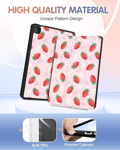 Miniatura 3 de Wazzasoft Funda para Samsung Galaxy Tab A7 Lite de 8.7 pulgadas para mujeres y niñas, funda folio femenino Kawaii diseño fresa soporte para lápiz