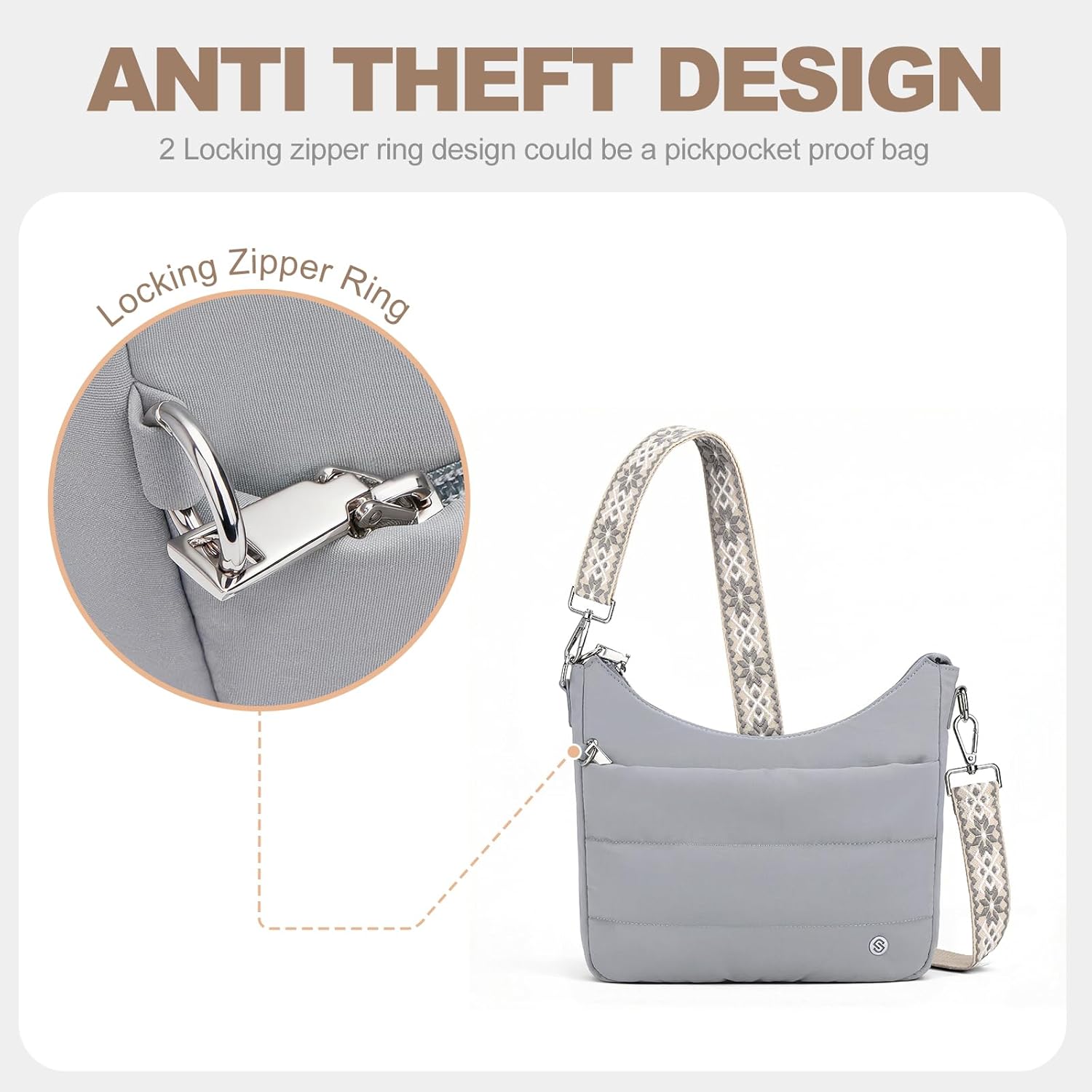 Anti Theft Crossbody Purse Hobo Crossbody Bags for Women, Quilted Puffer Bag Slouchy Built-in Wallet & RFID Blocking - Image 5