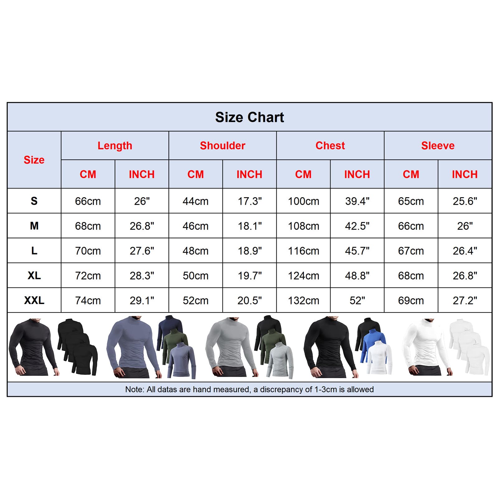 Hommes Lot de 3 Maillot de Compression - Baselayer Tee Shirt Top Manche Longue de Sport - Maillots de Corps Thermiques à Col Roulé
