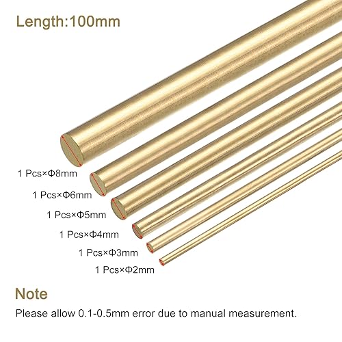 Miniatura 17 de MECCANIXITY Varillas de latón redondo de latón macizo, pasador de stock de 0.079 in a 0.315 in de diámetro surtido para varilla de latón de 11.811